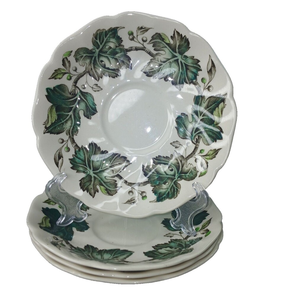 4 Saucers Johnson Brothers Vintage Cream Ivy and Berries Saucers Ironstone UK